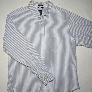 GAP Classic Fit Striped Button Down Shirt Blue White Cotton Relaxed Y2K